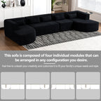 144" Upholstered Modern Modular Sofa with Two Chaise Lounge