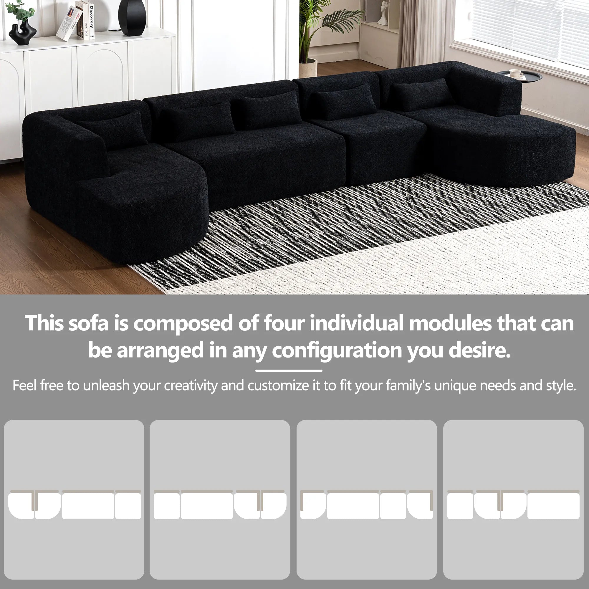 144" Upholstered Modern Modular Sofa with Two Chaise Lounge
