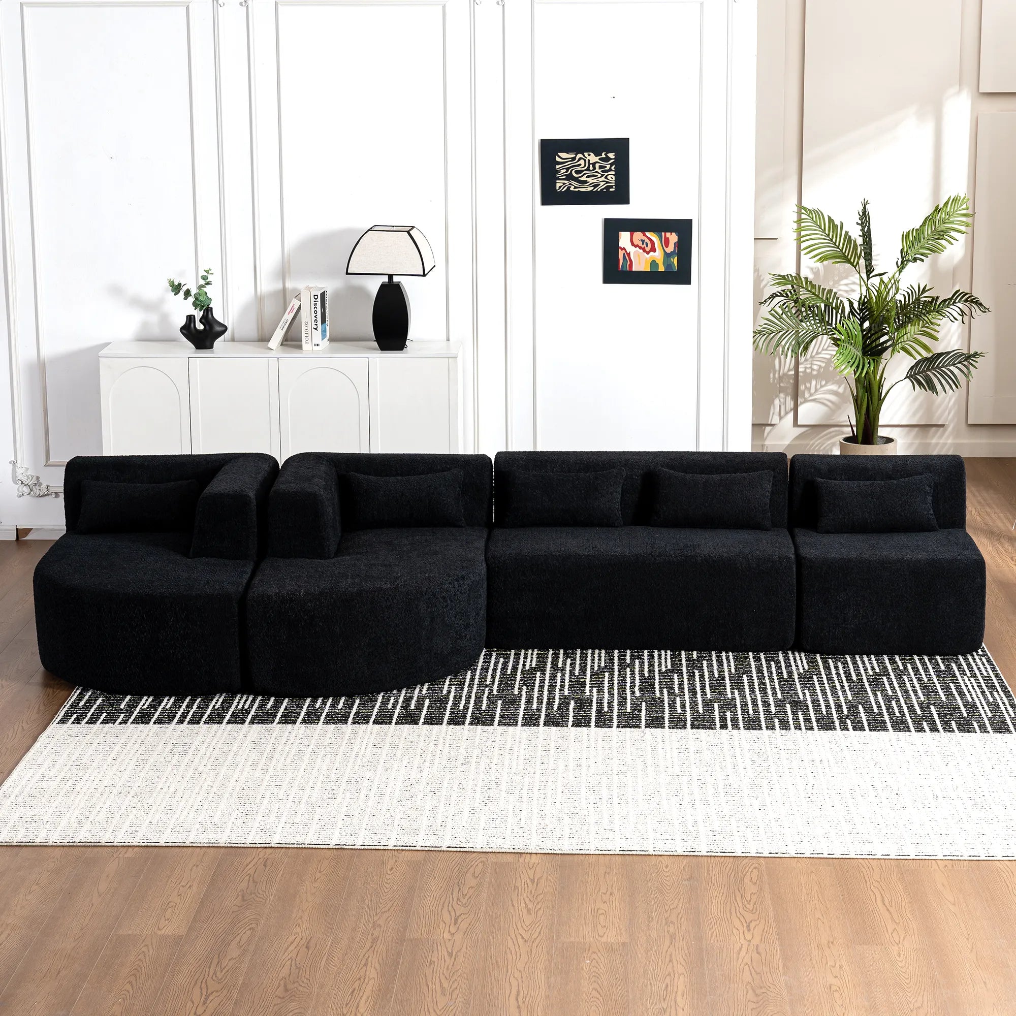 144" Upholstered Modern Modular Sofa with Two Chaise Lounge
