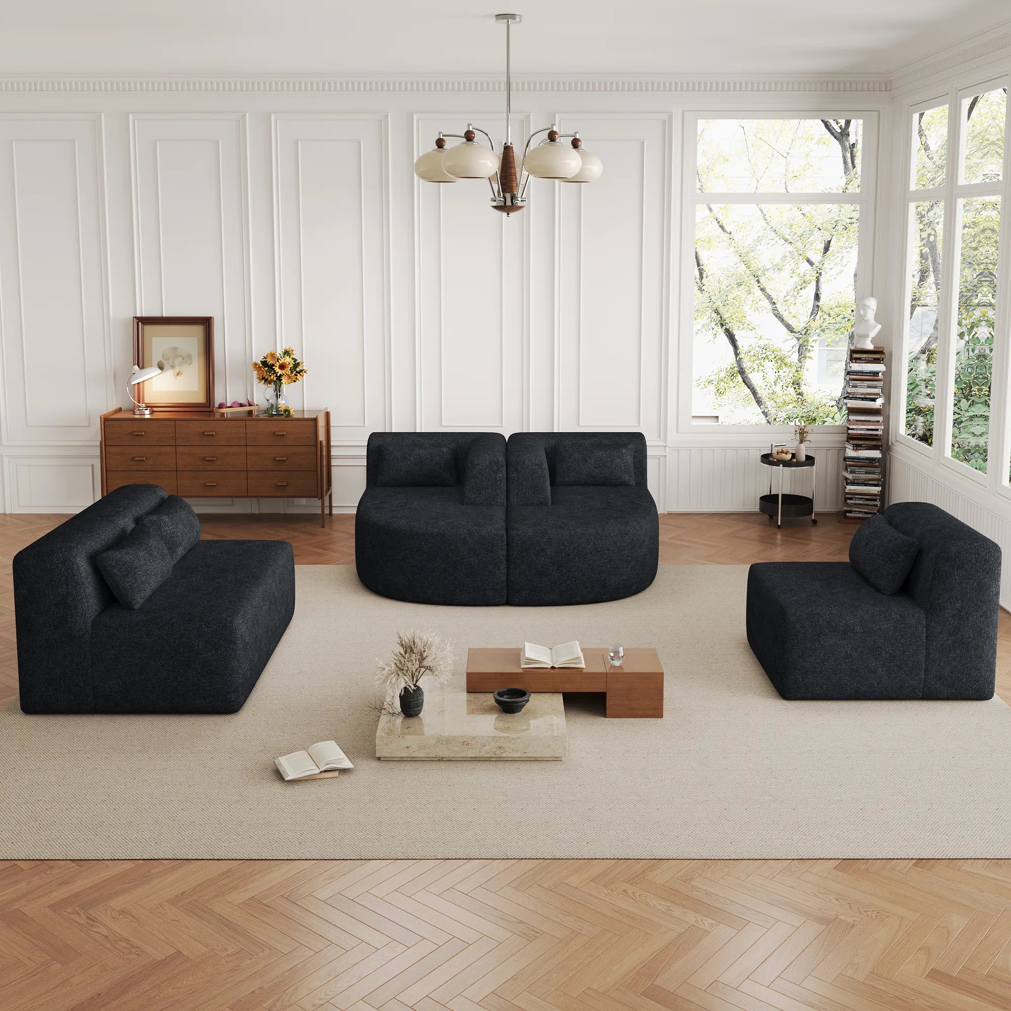 144" Upholstered Modern Modular Sofa with Two Chaise Lounge