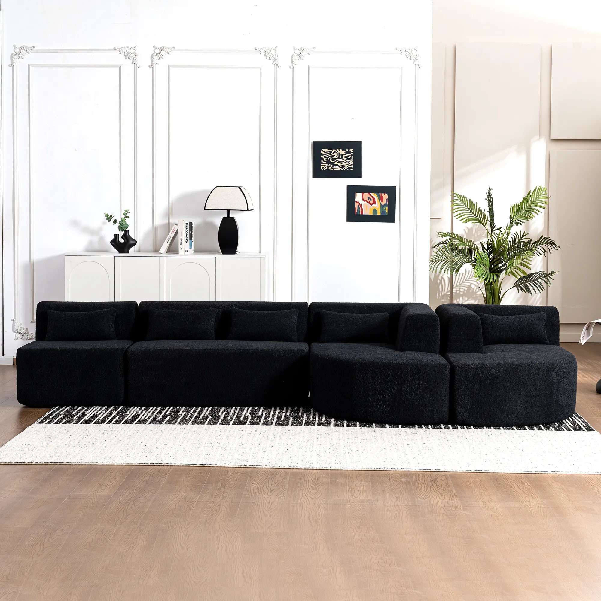 144" Upholstered Modern Modular Sofa with Two Chaise Lounge