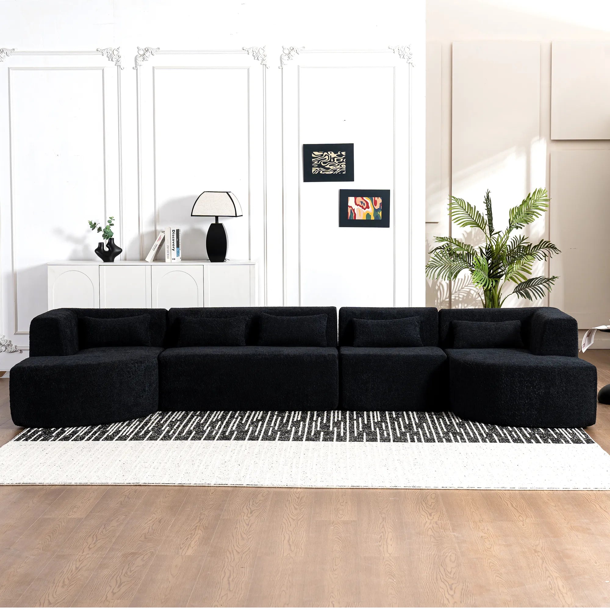 144" Upholstered Modern Modular Sofa with Two Chaise Lounge