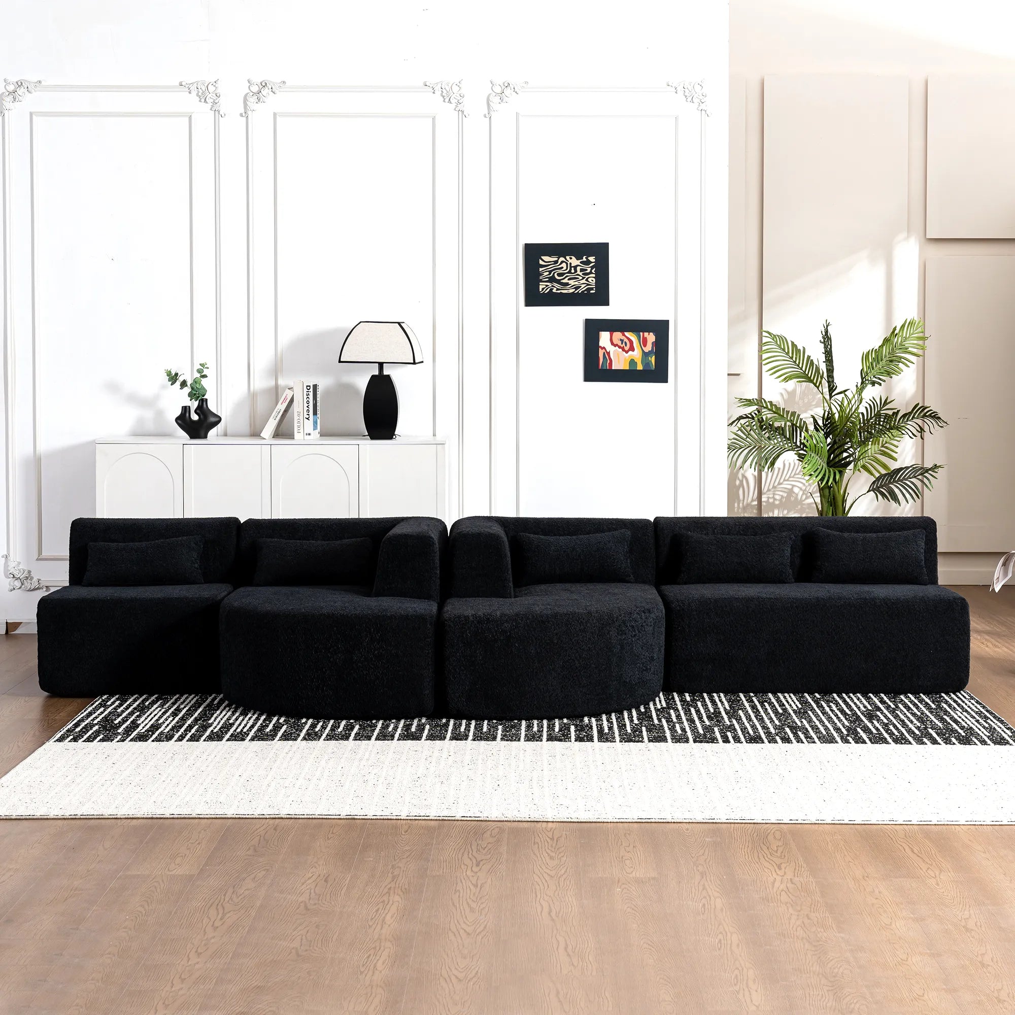 144" Upholstered Modern Modular Sofa with Two Chaise Lounge