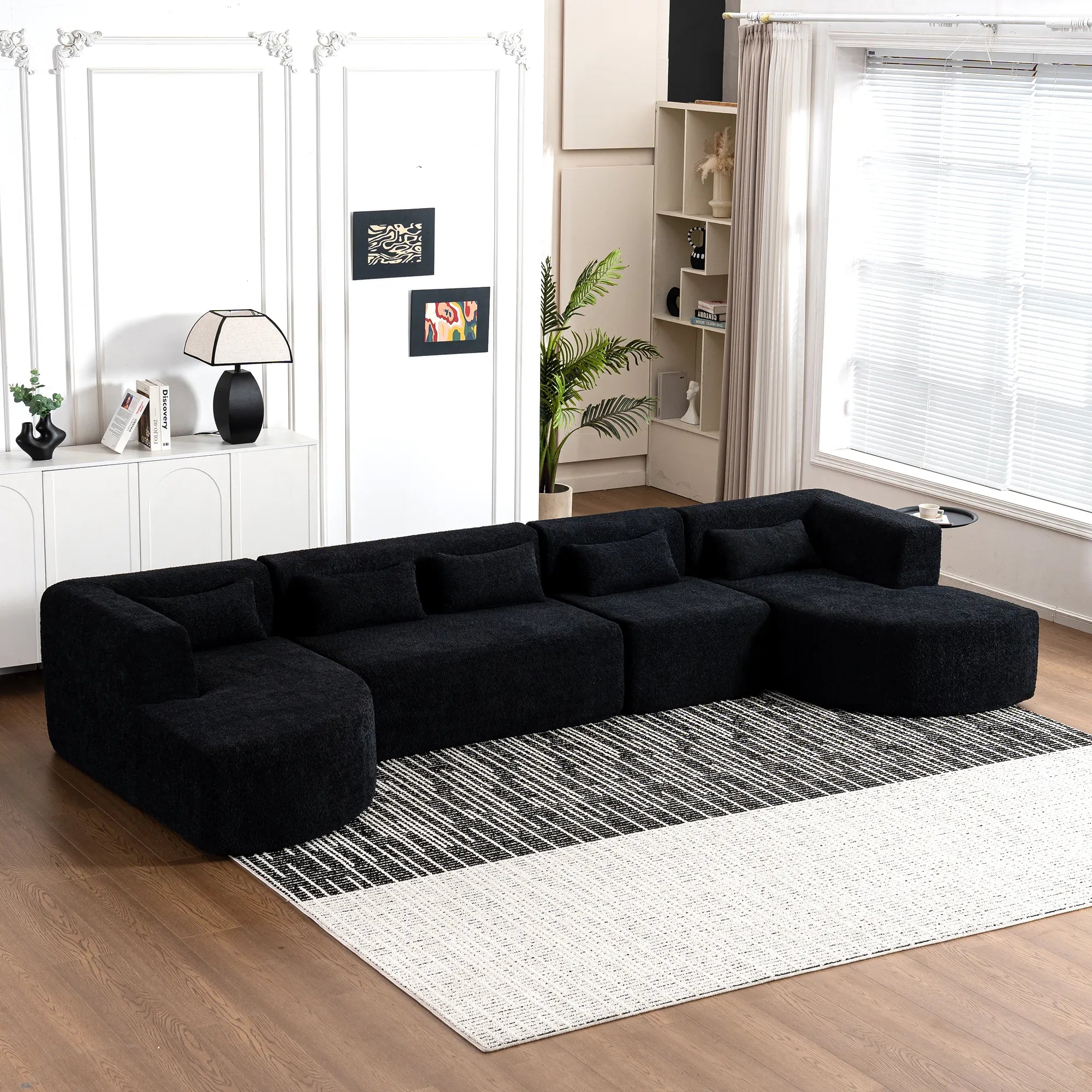 144" Upholstered Modern Modular Sofa with Two Chaise Lounge