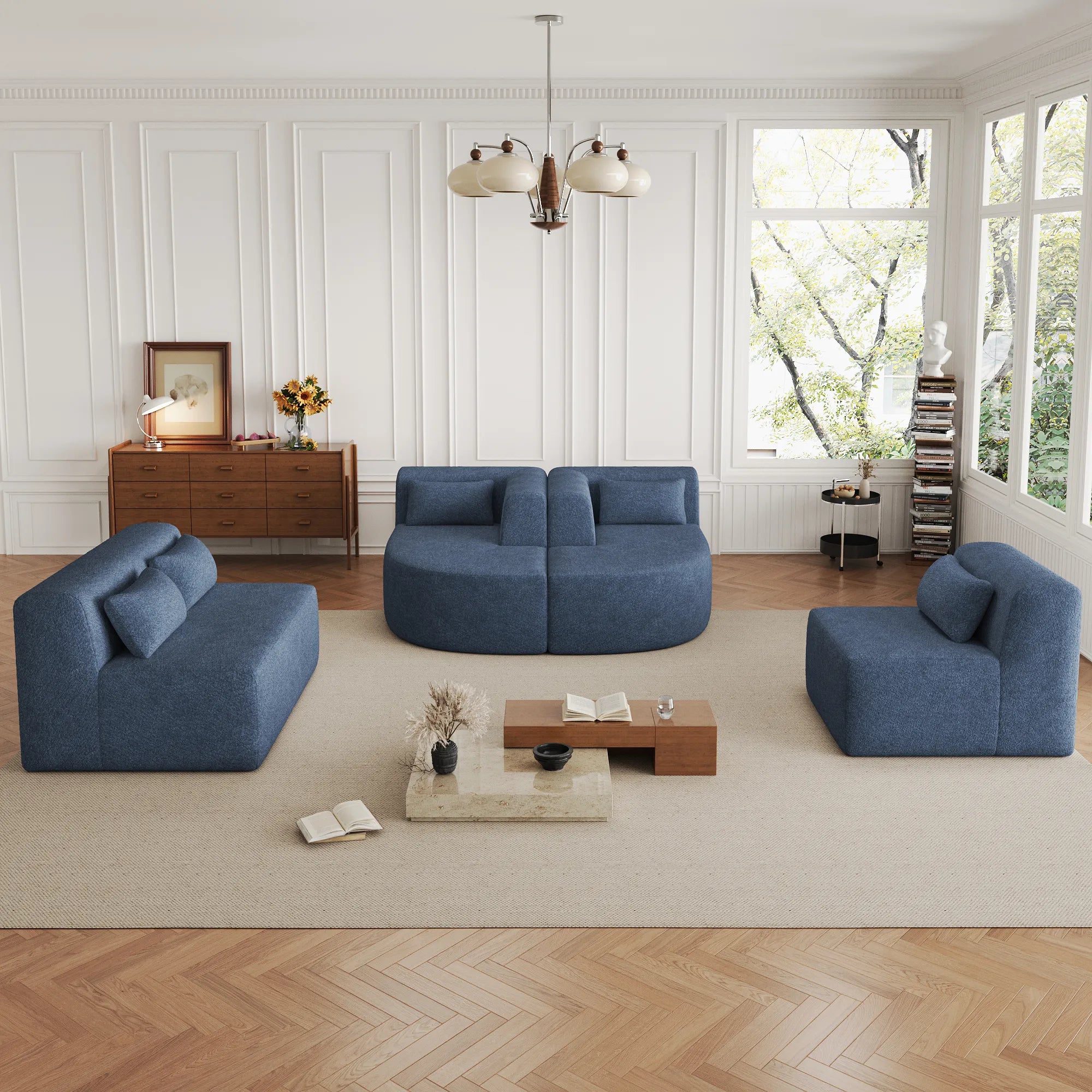 144" Upholstered Modern Modular Sofa with Two Chaise Lounge