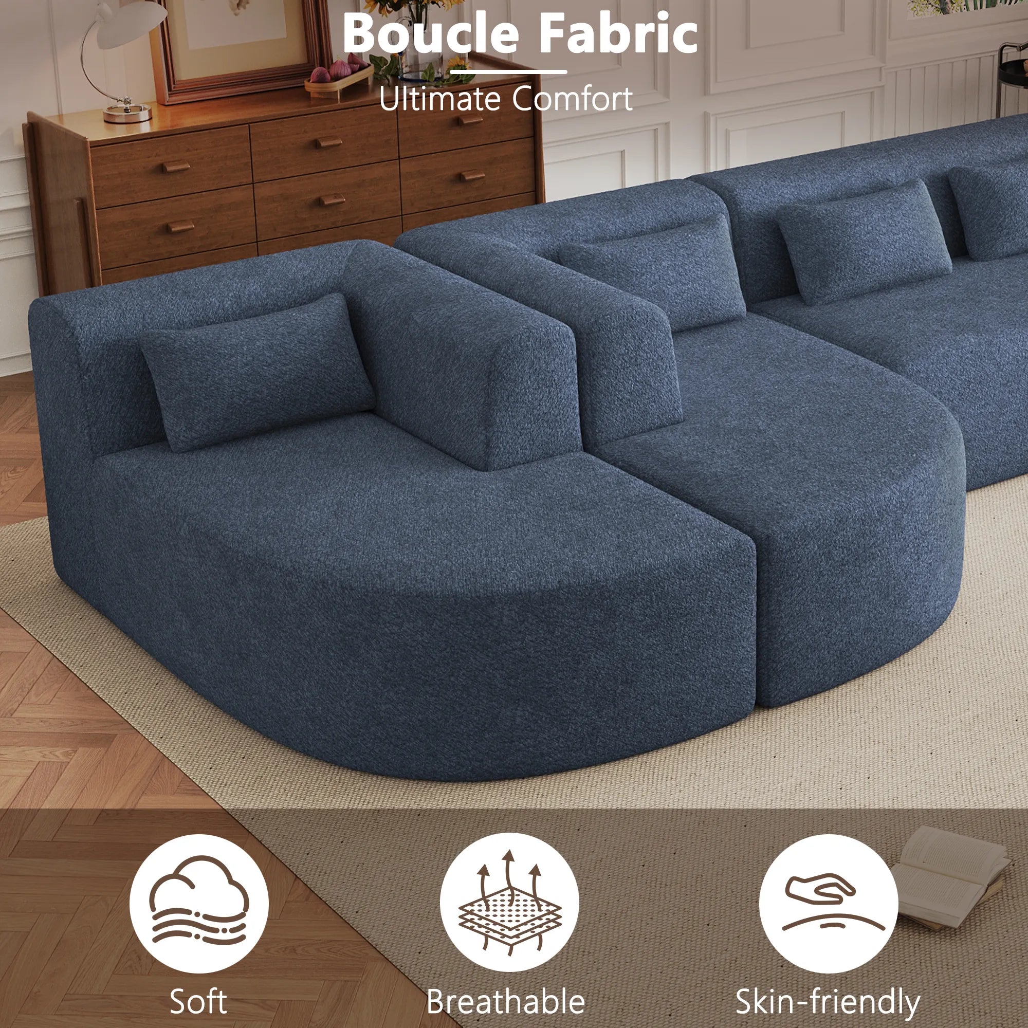144" Upholstered Modern Modular Sofa with Two Chaise Lounge