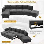 147" L Shape Pull-Out Sectional Sofa Bed with Ottoman