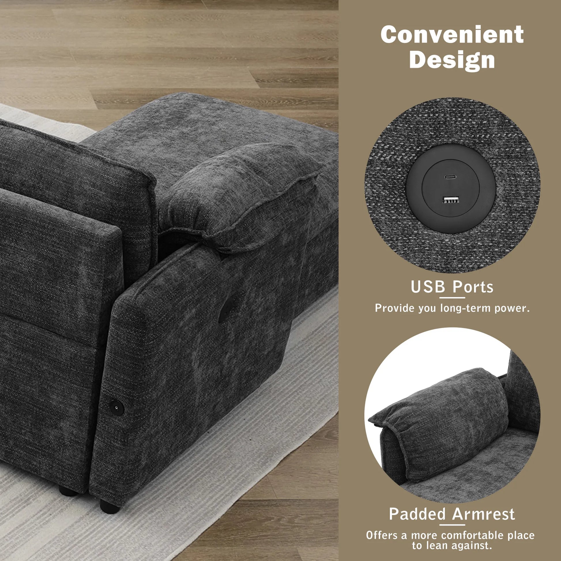 147" L Shape Pull-Out Sectional Sofa Bed with Ottoman