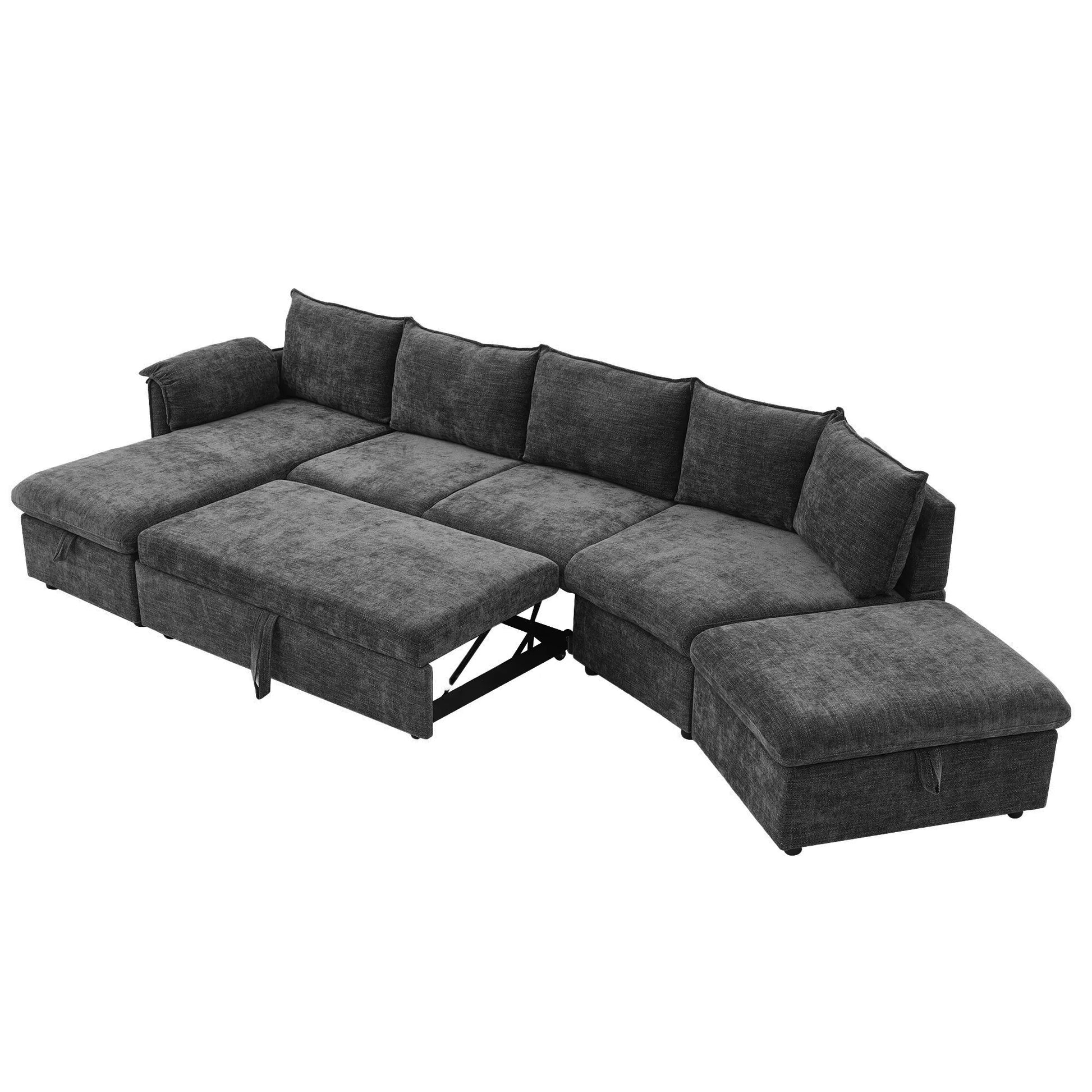 147" L Shape Pull-Out Sectional Sofa Bed with Ottoman