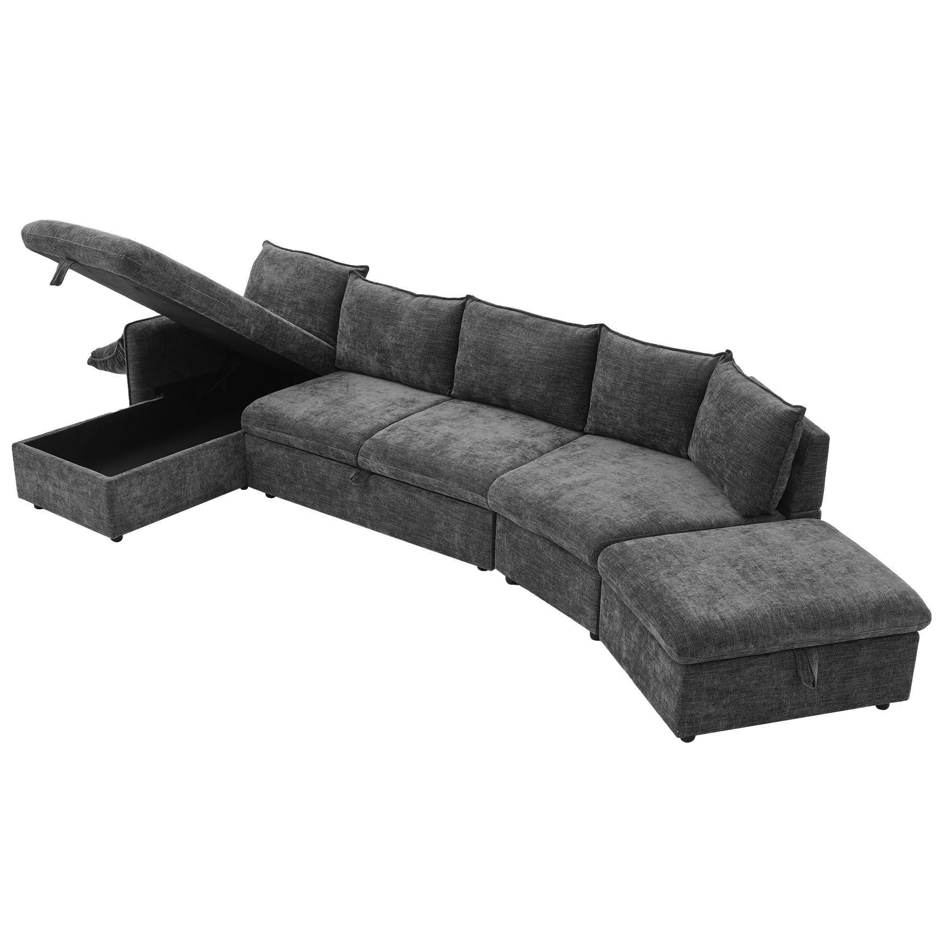 147" L Shape Pull-Out Sectional Sofa Bed with Ottoman