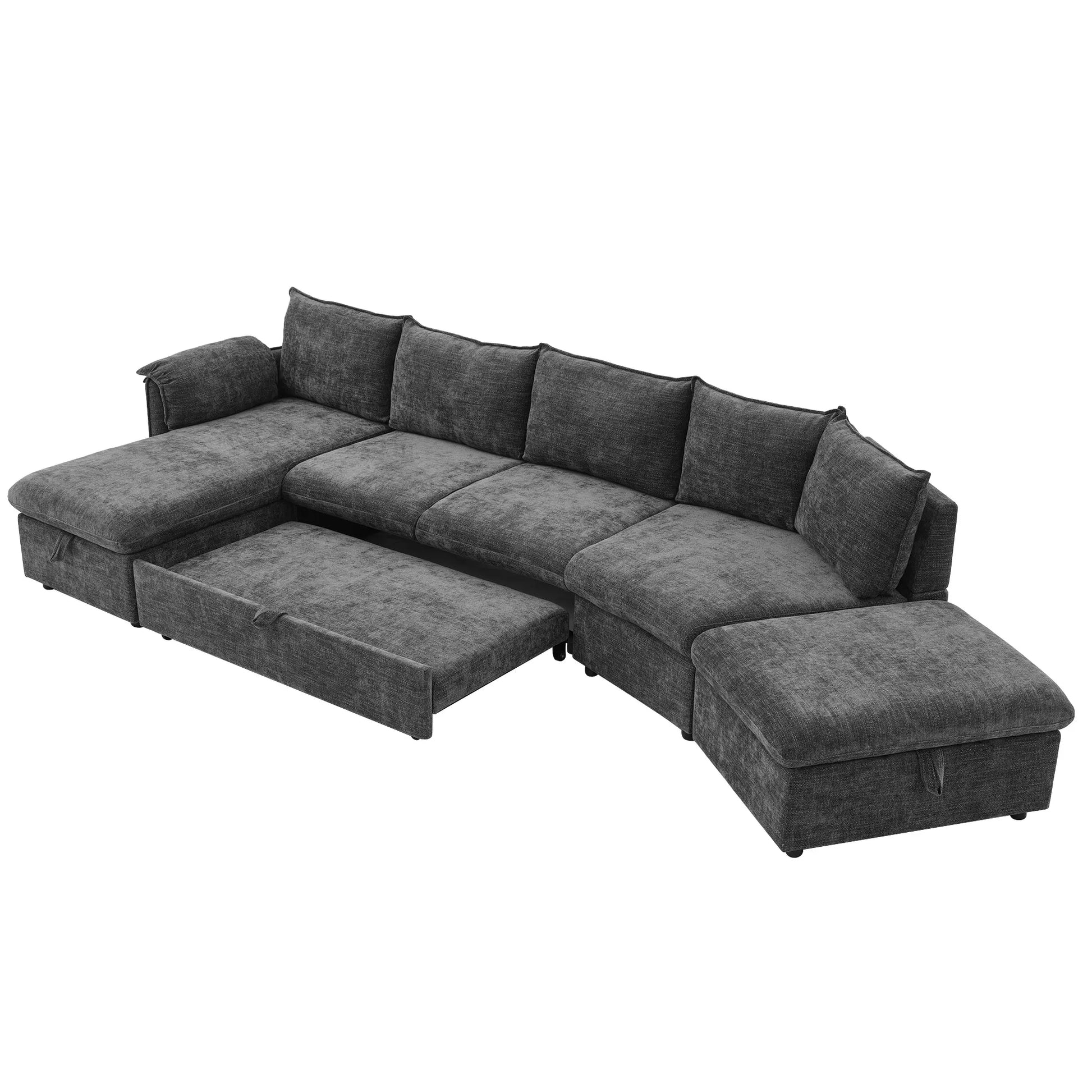 147" L Shape Pull-Out Sectional Sofa Bed with Ottoman