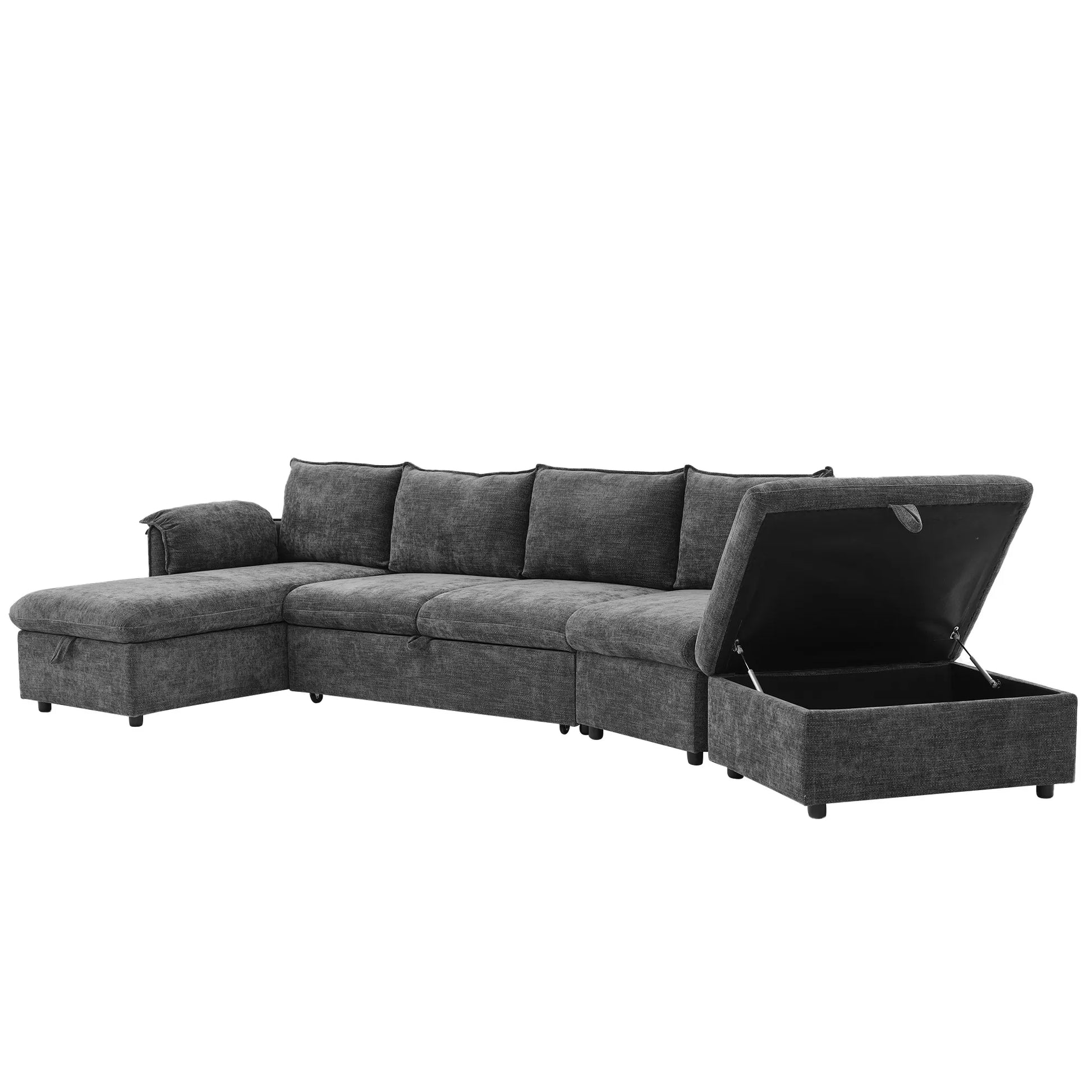 147" L Shape Pull-Out Sectional Sofa Bed with Ottoman