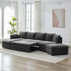 147" L Shape Pull-Out Sectional Sofa Bed with Ottoman