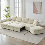 147" L Shape Pull-Out Sectional Sofa Bed with Ottoman