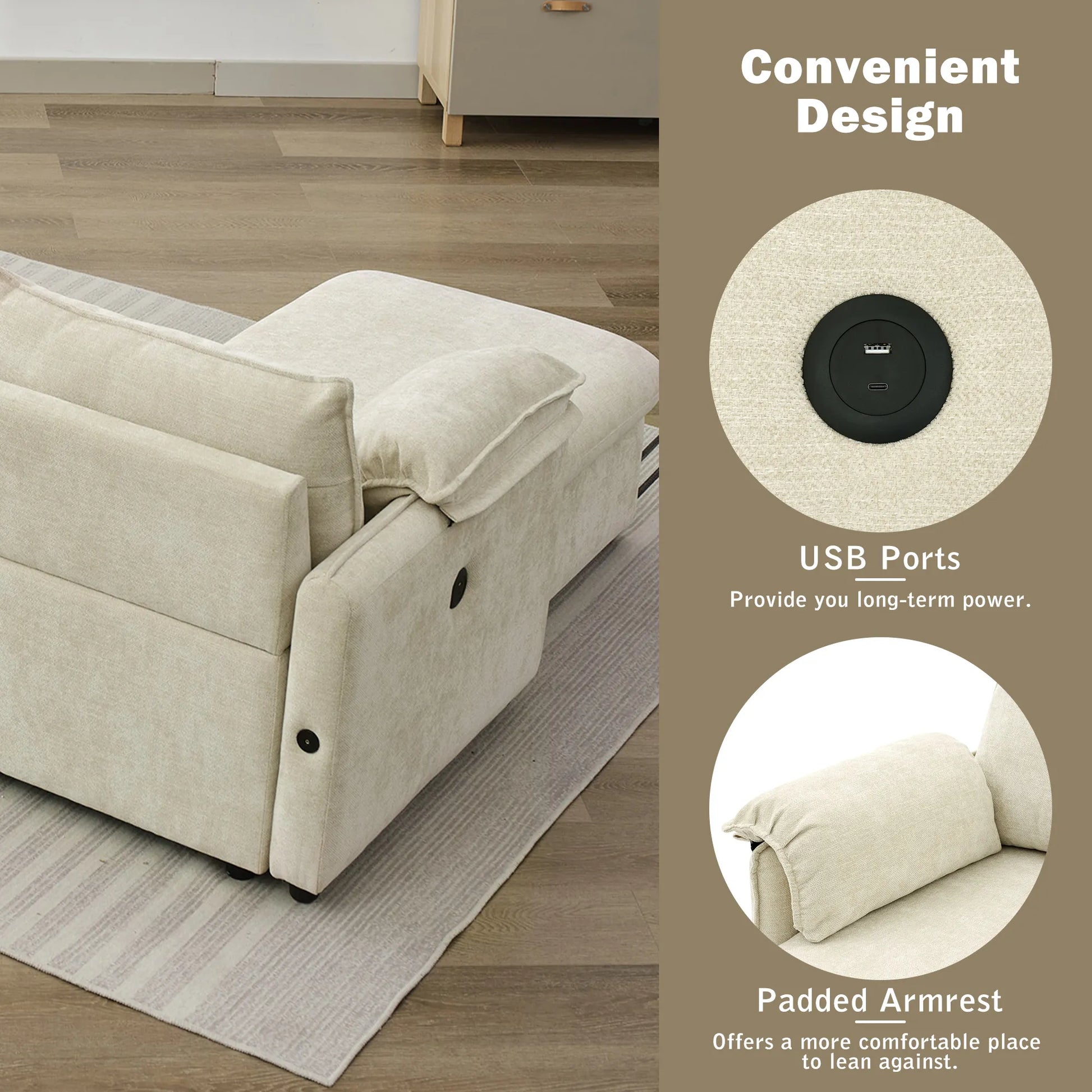 147" L Shape Pull-Out Sectional Sofa Bed with Ottoman