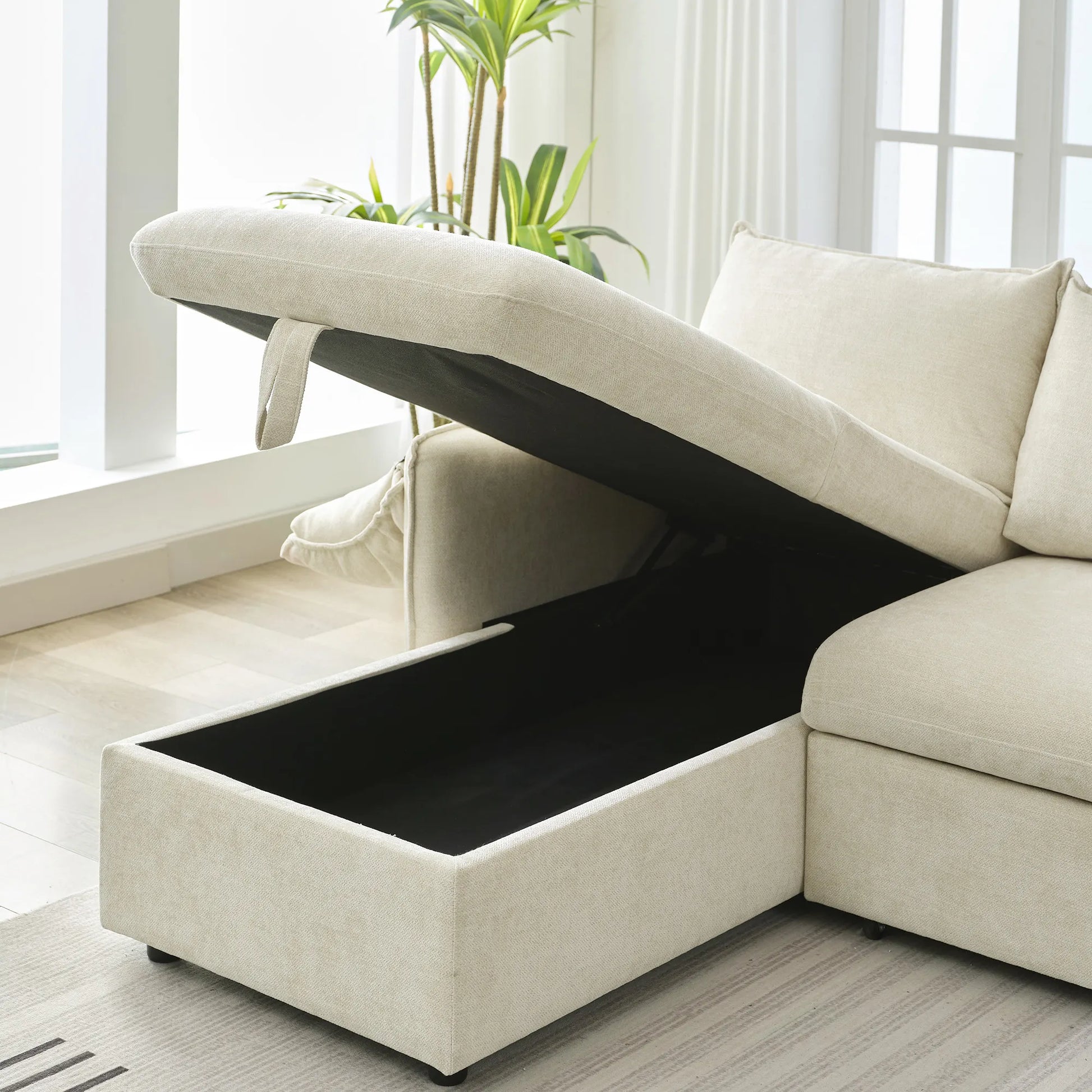 147" L Shape Pull-Out Sectional Sofa Bed with Ottoman