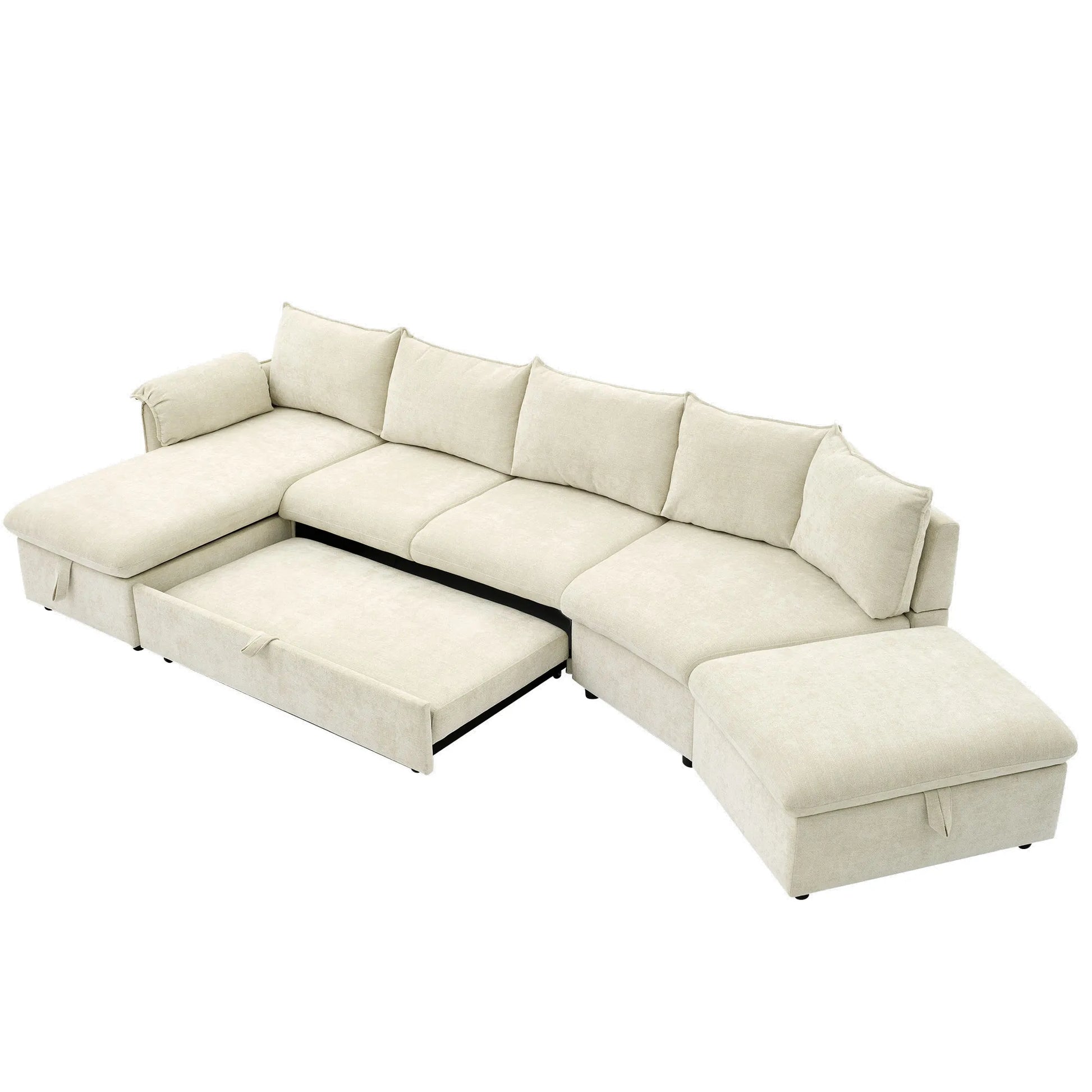 147" L Shape Pull-Out Sectional Sofa Bed with Ottoman