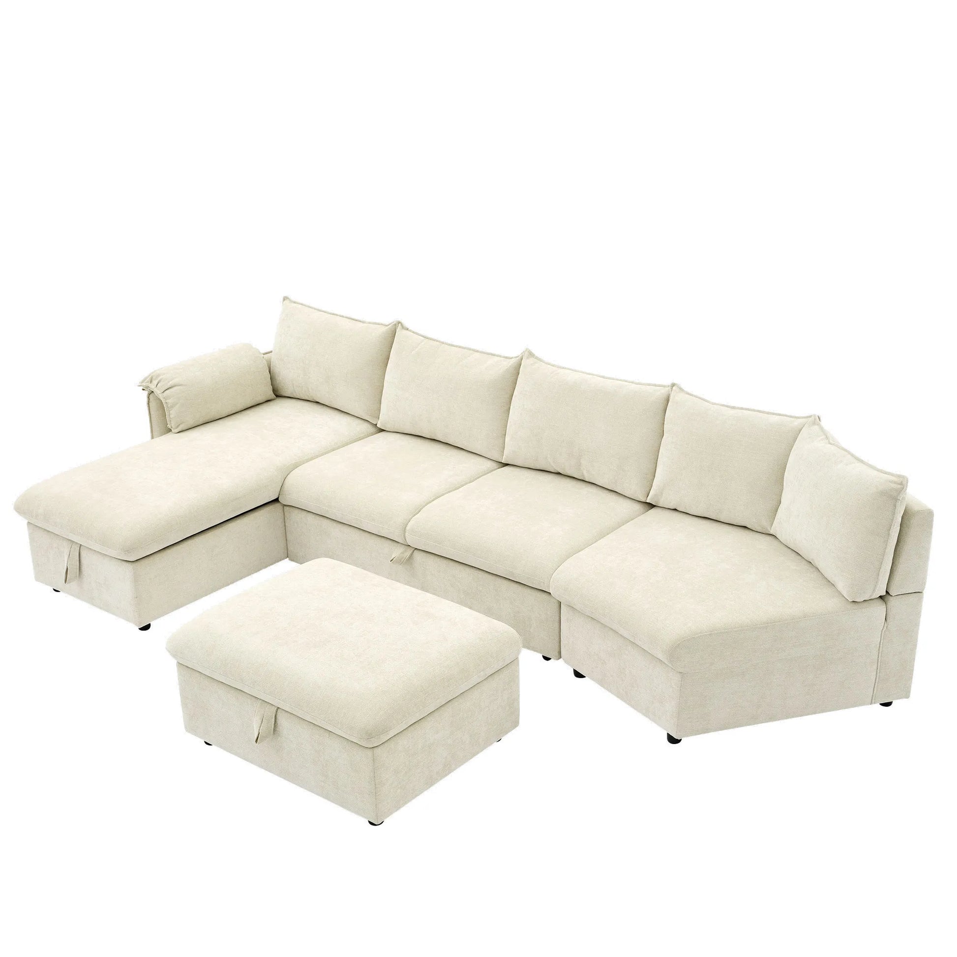 147" L Shape Pull-Out Sectional Sofa Bed with Ottoman