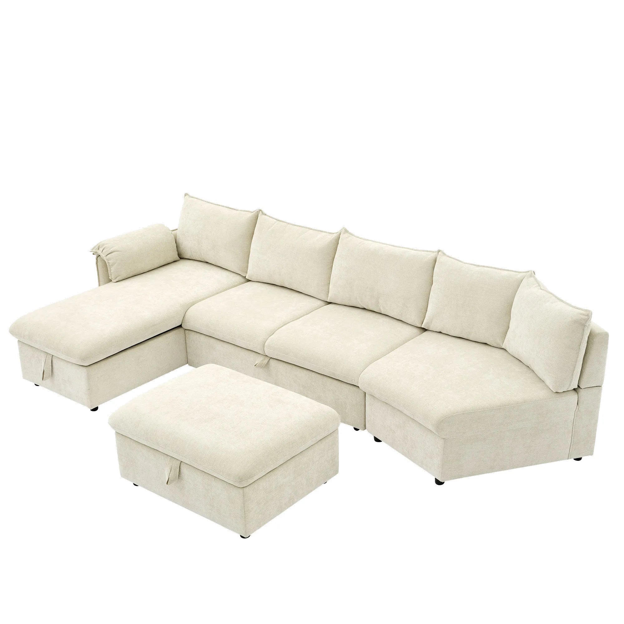 147" L Shape Pull-Out Sectional Sofa Bed with Ottoman