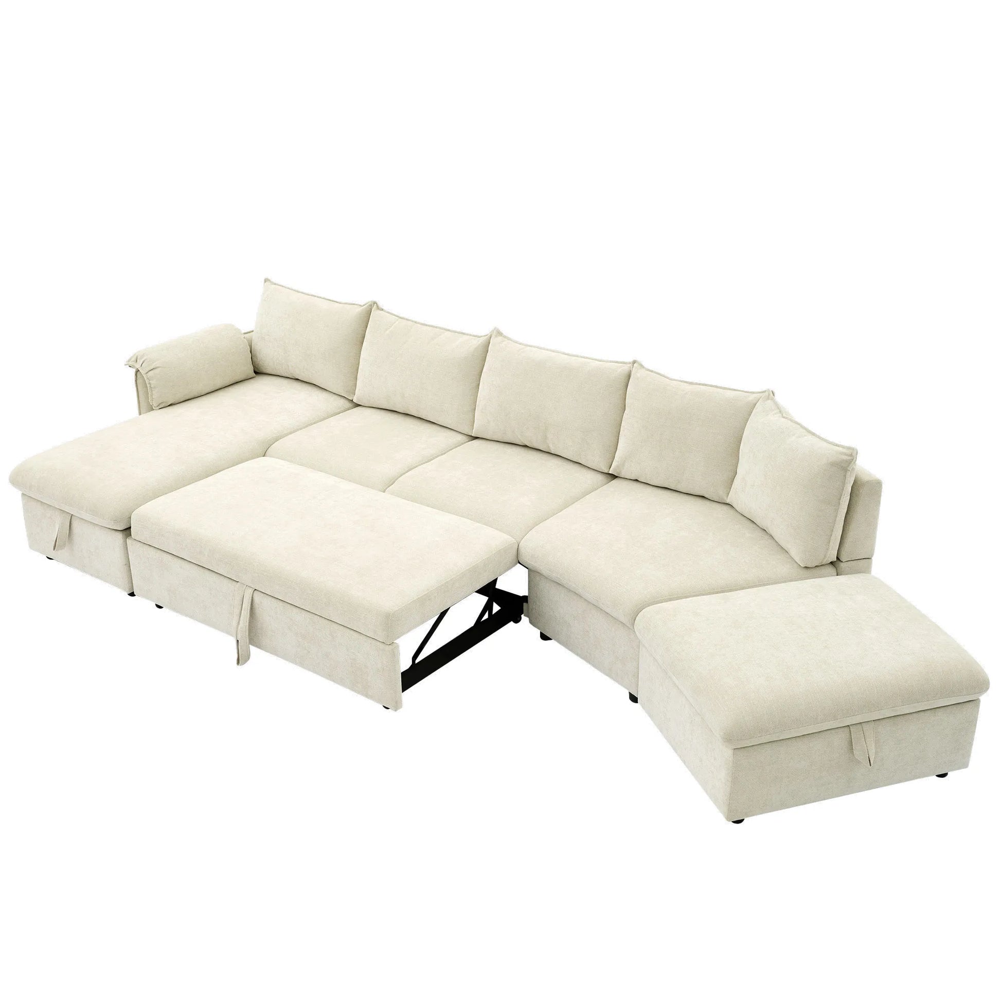 147" L Shape Pull-Out Sectional Sofa Bed with Ottoman