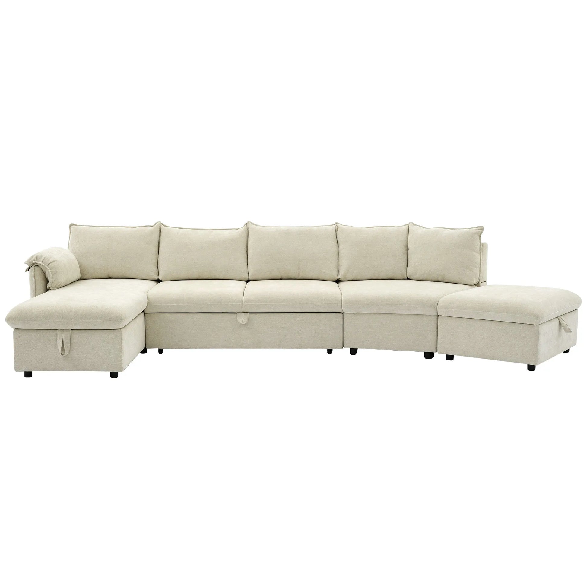 147" L Shape Pull-Out Sectional Sofa Bed with Ottoman