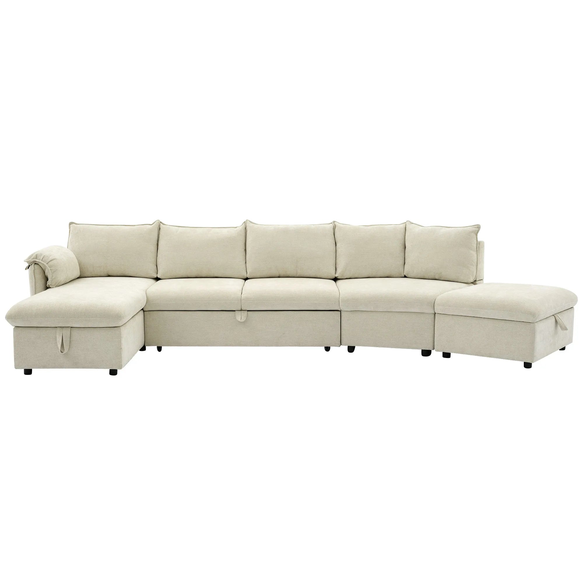 147" L Shape Pull-Out Sectional Sofa Bed with Ottoman
