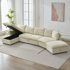 147" L Shape Pull-Out Sectional Sofa Bed with Ottoman