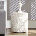 15.7” Round Fiberglass Side Table, Imitation Stone Design