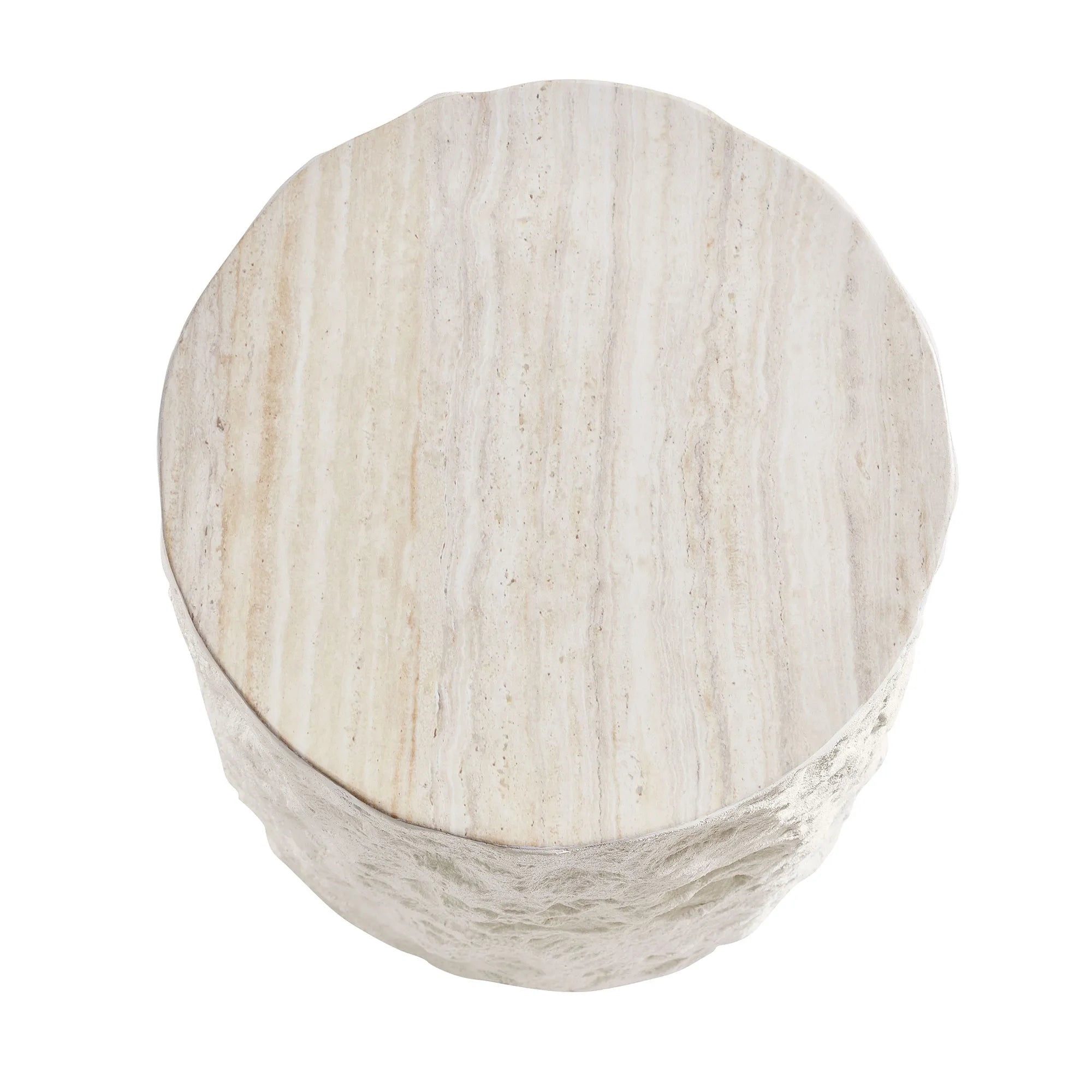 15.7” Round Fiberglass Side Table, Imitation Stone Design