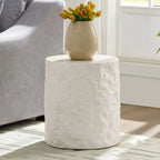 15.7” Round Fiberglass Side Table, Imitation Stone Design