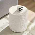 15.7” Round Fiberglass Side Table, Imitation Stone Design