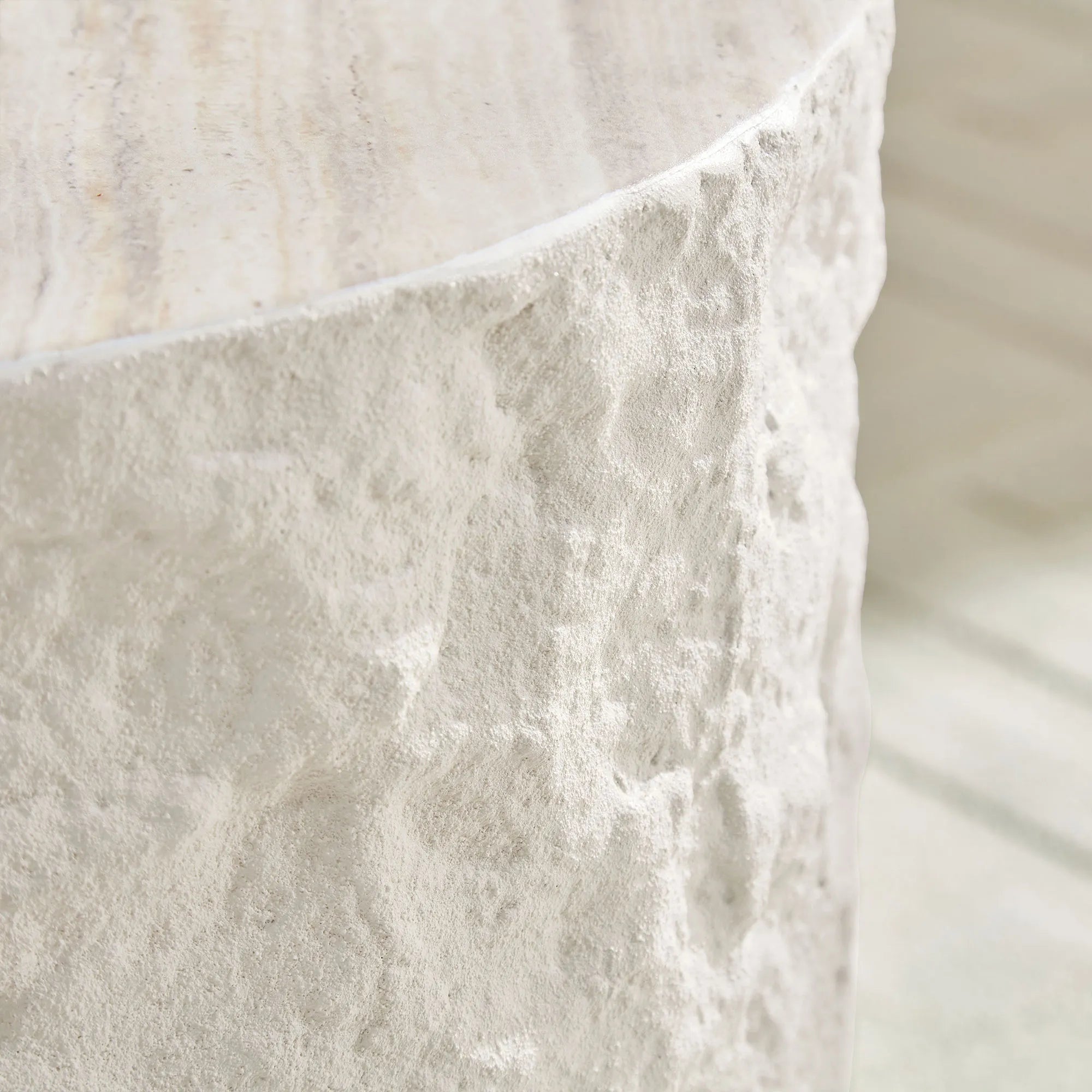 15.7” Round Fiberglass Side Table, Imitation Stone Design