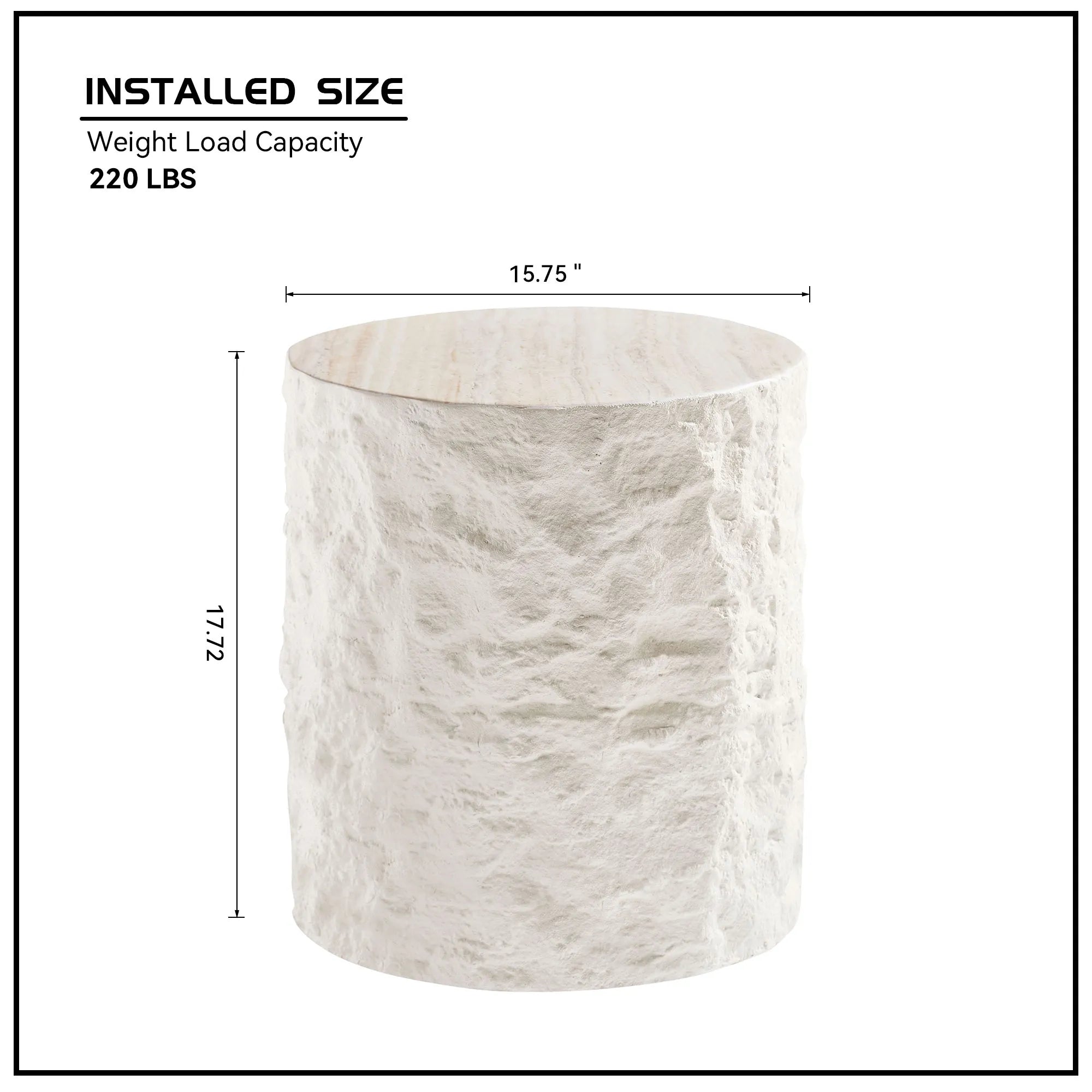 15.7” Round Fiberglass Side Table, Imitation Stone Design