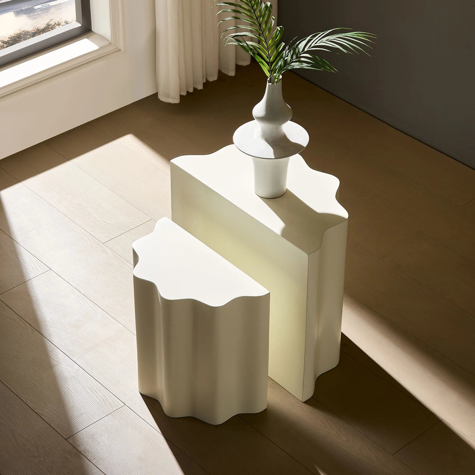 2-Piece Modern End Table Set with Wavy Edges