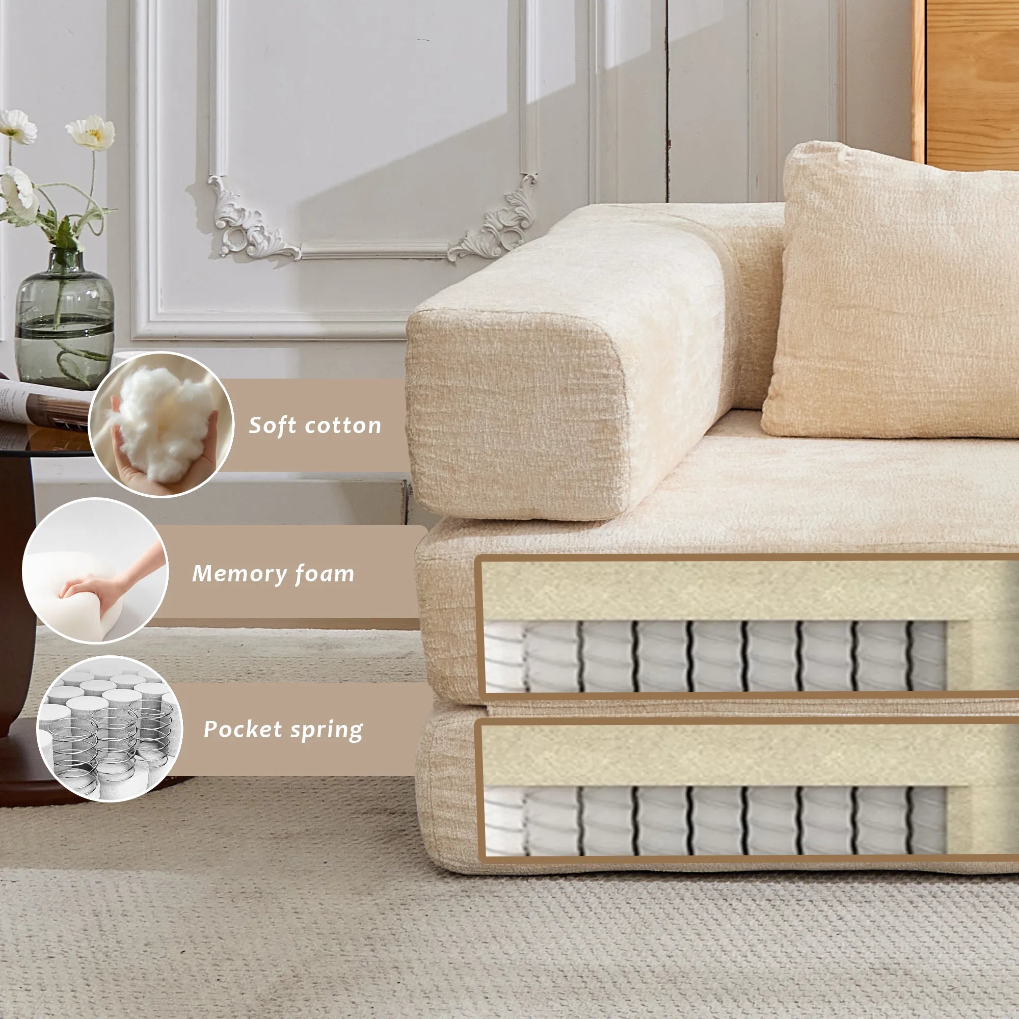 2-Seat Modular Convertible Floor Sofa Bed