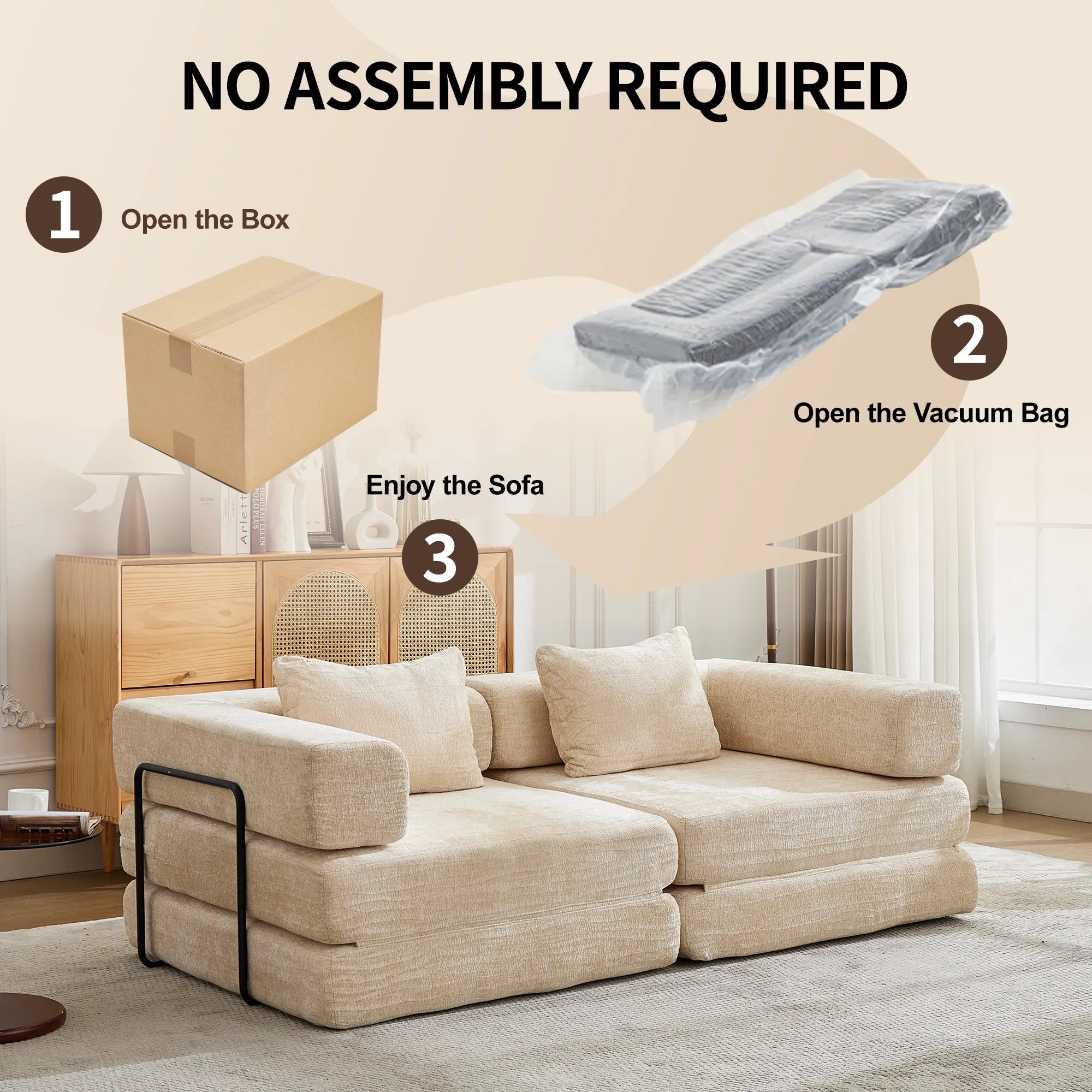 2-Seat Modular Convertible Floor Sofa Bed