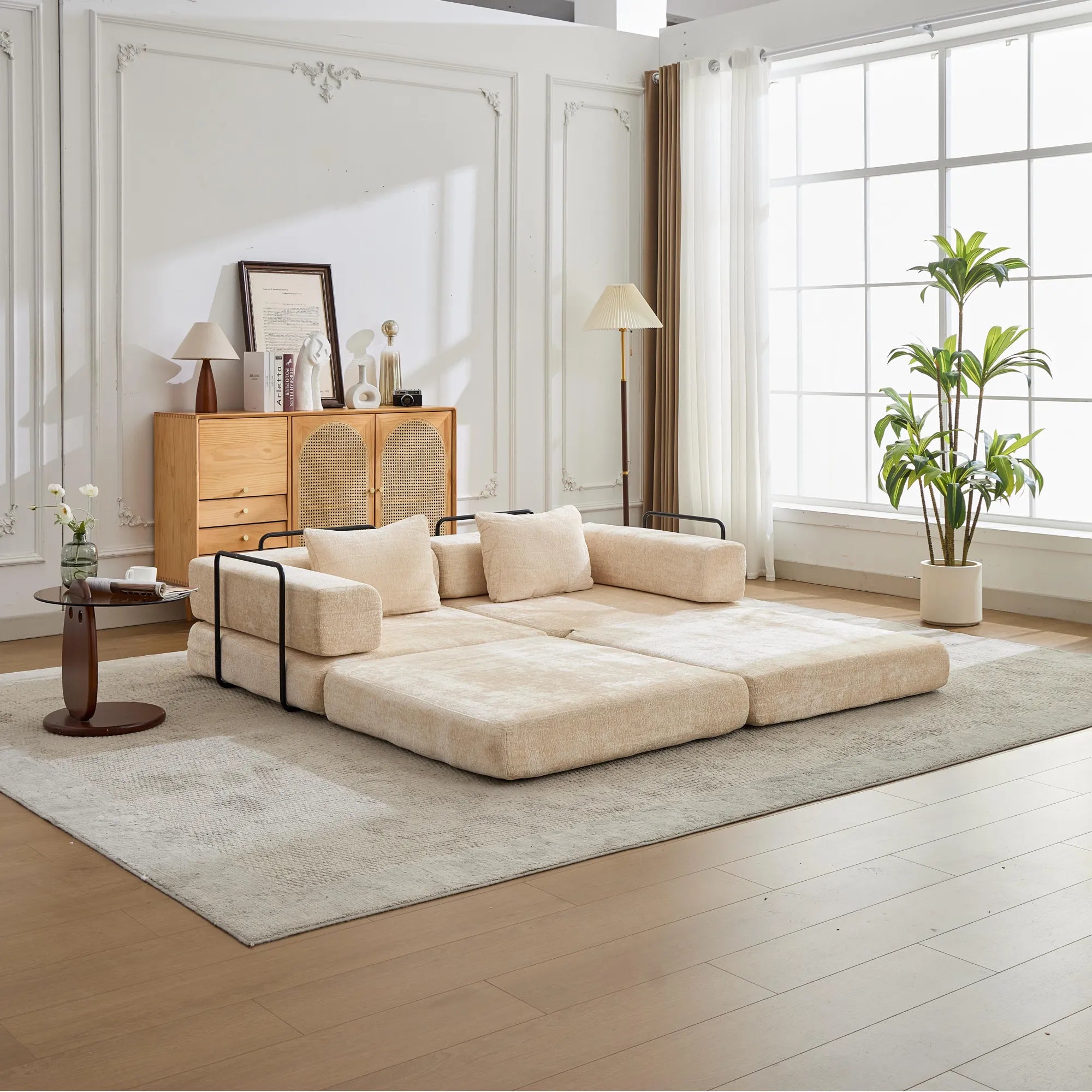 2-Seat Modular Convertible Floor Sofa Bed