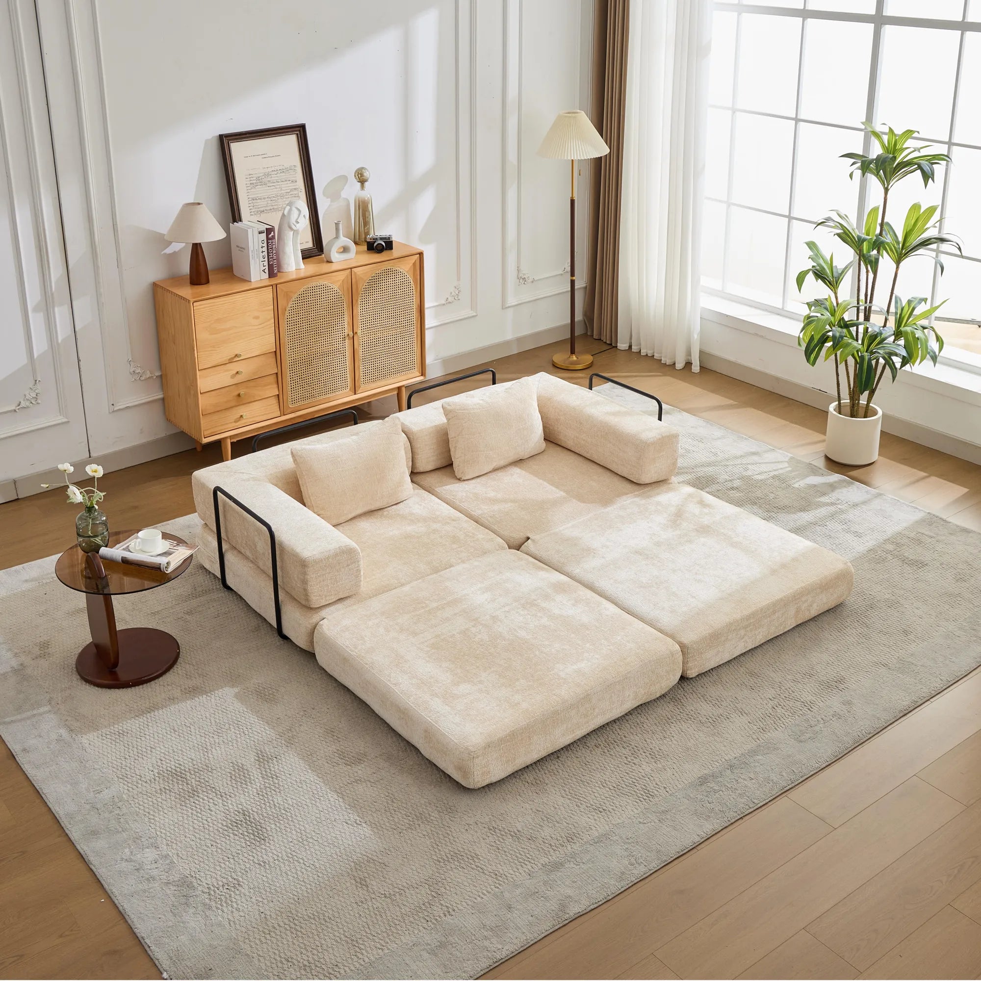2-Seat Modular Convertible Floor Sofa Bed
