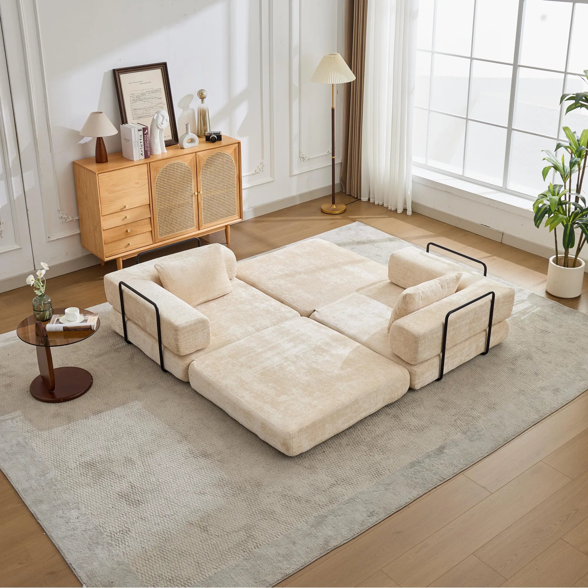 2-Seat Modular Convertible Floor Sofa Bed
