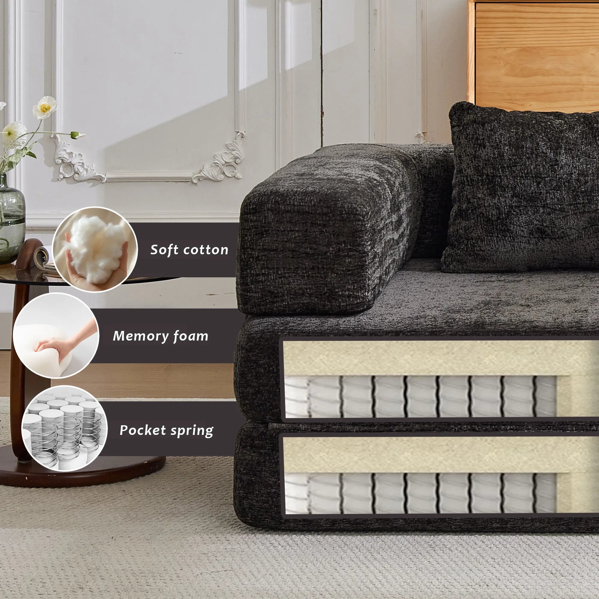 2-Seat Modular Convertible Floor Sofa Bed