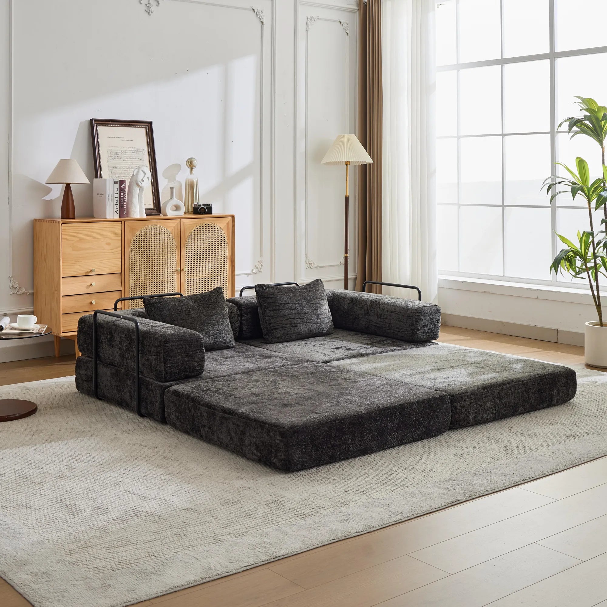 2-Seat Modular Convertible Floor Sofa Bed