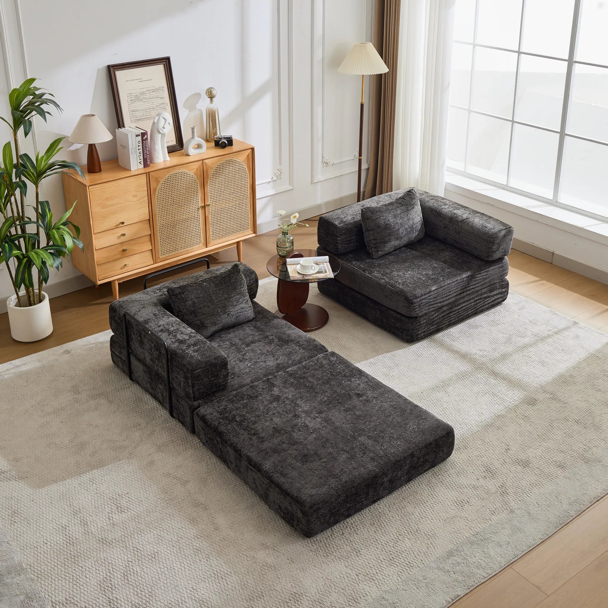 2-Seat Modular Convertible Floor Sofa Bed