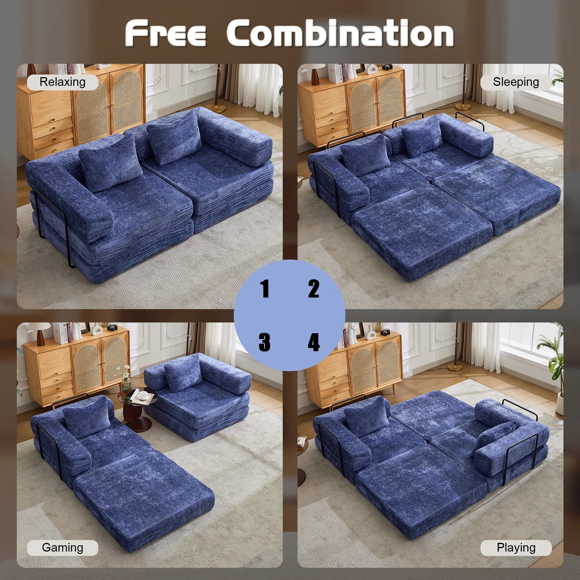 2-Seat Modular Convertible Floor Sofa Bed