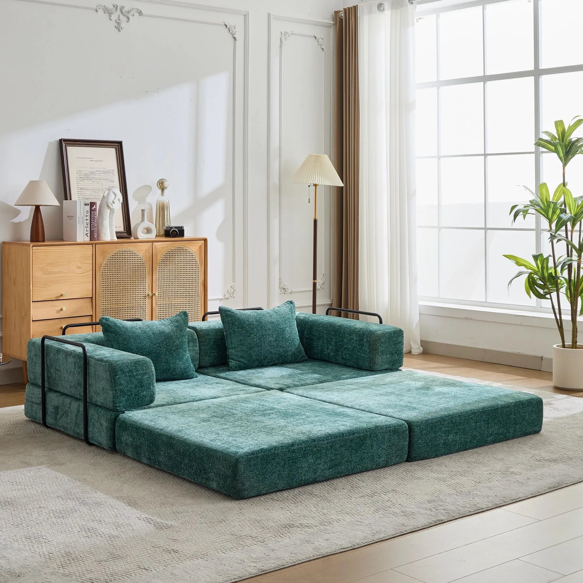 2-Seat Modular Convertible Floor Sofa Bed