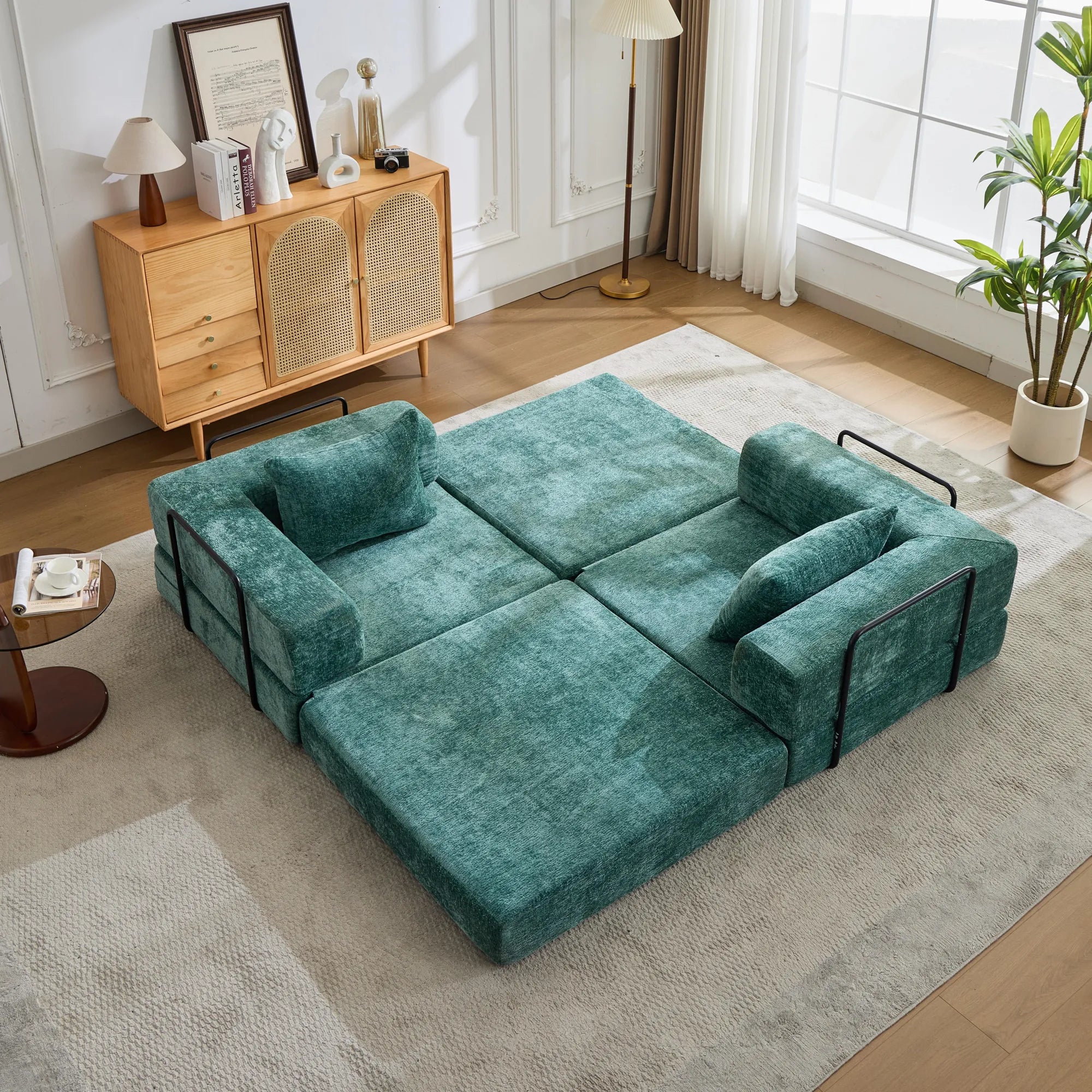 2-Seat Modular Convertible Floor Sofa Bed