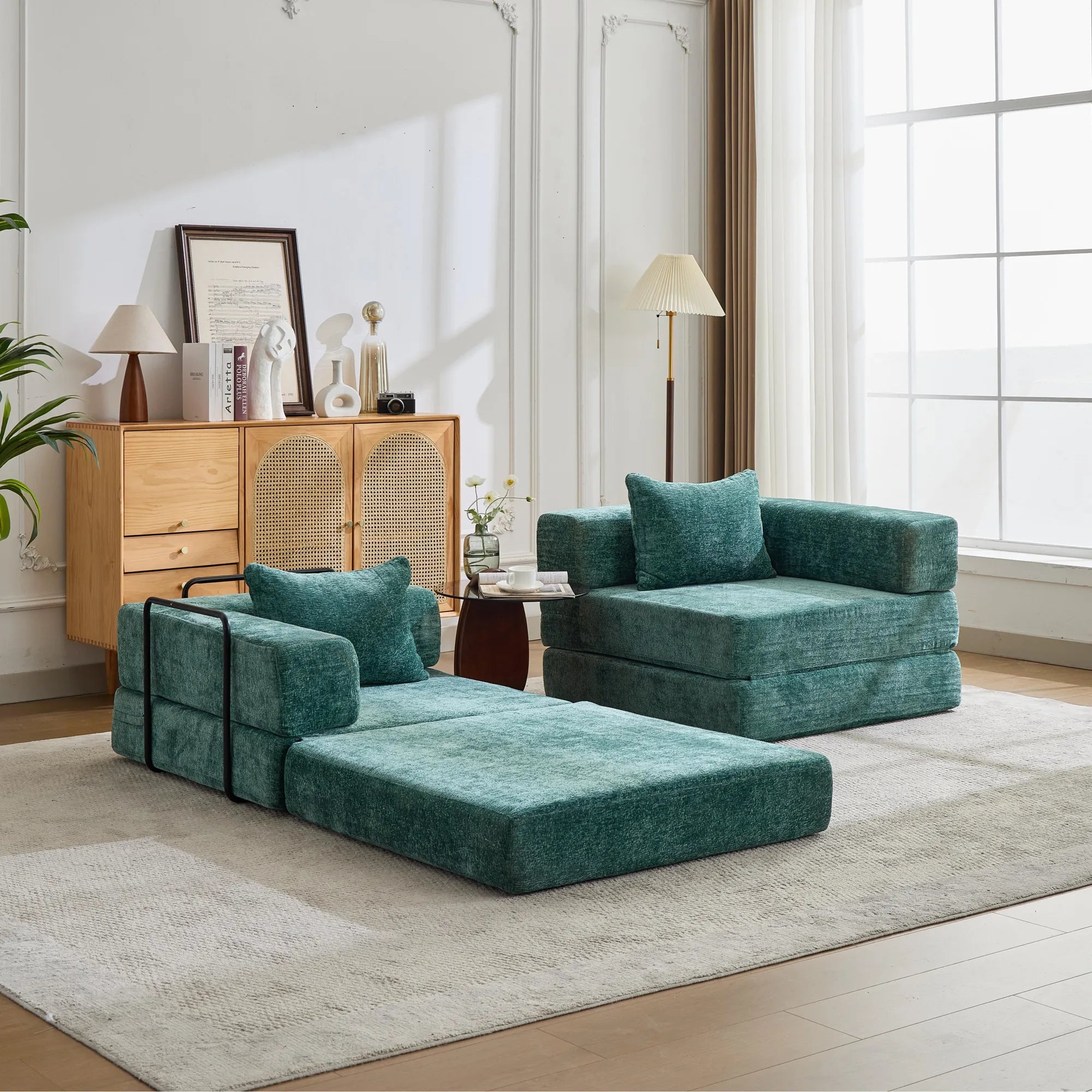 2-Seat Modular Convertible Floor Sofa Bed