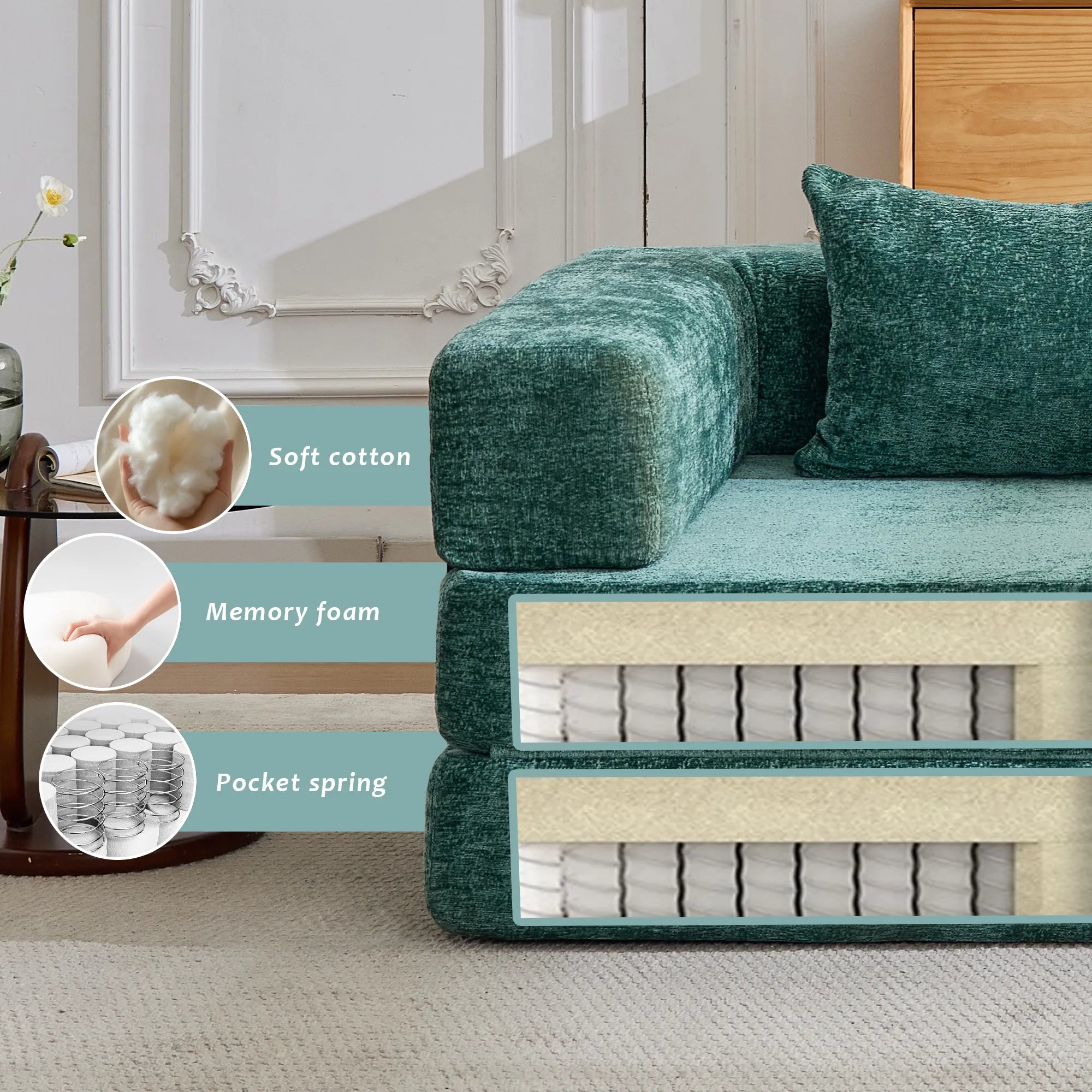 2-Seat Modular Convertible Floor Sofa Bed