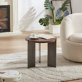 20" Round Walnut Side Table With Metal Feet