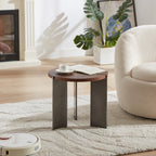 20" Round Walnut Side Table With Metal Feet