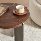 20" Round Walnut Side Table With Metal Feet